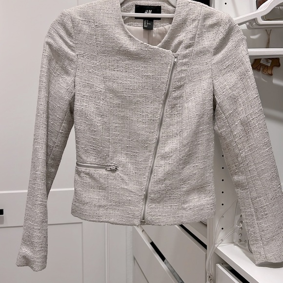 H&M Tweed Asymmetrical Zip Crop Jacket/Blazer - Picture 3 of 3